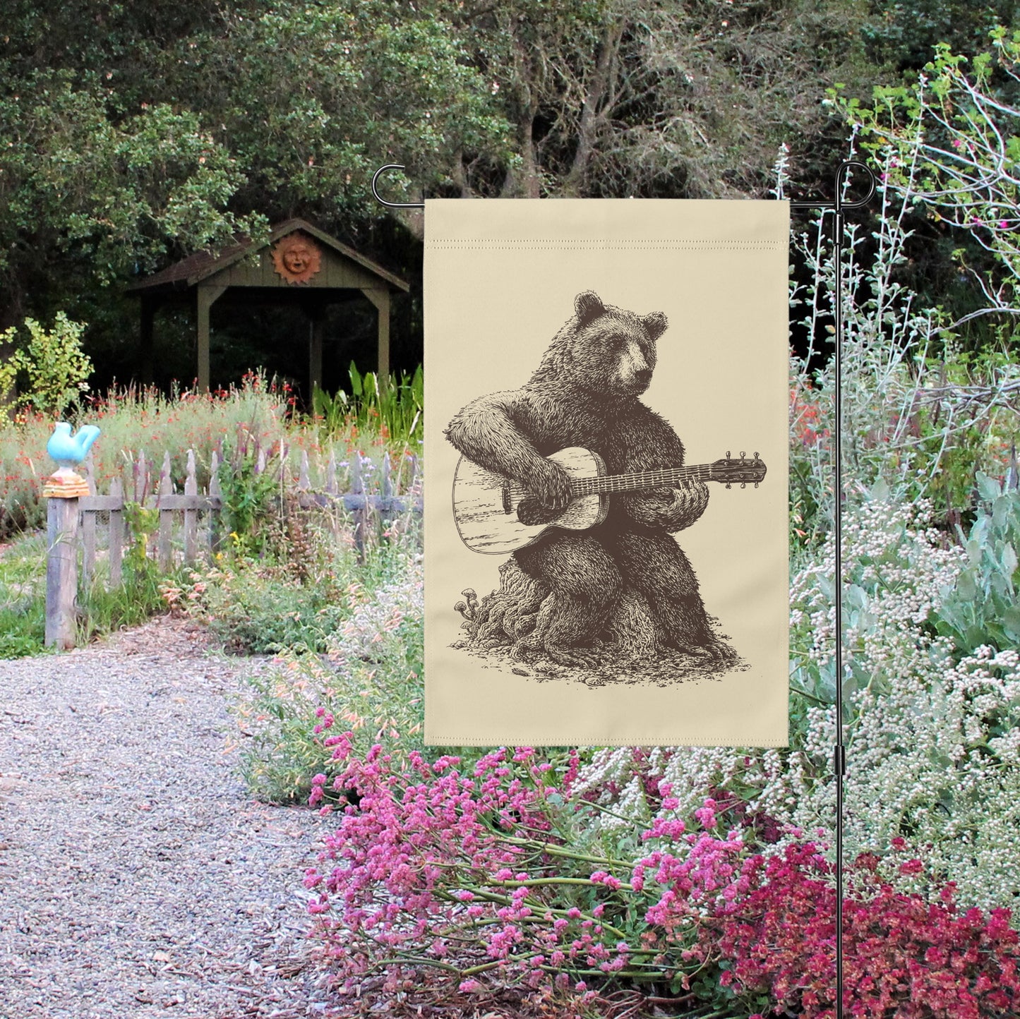 Bear Playing Guitar Garden Flag