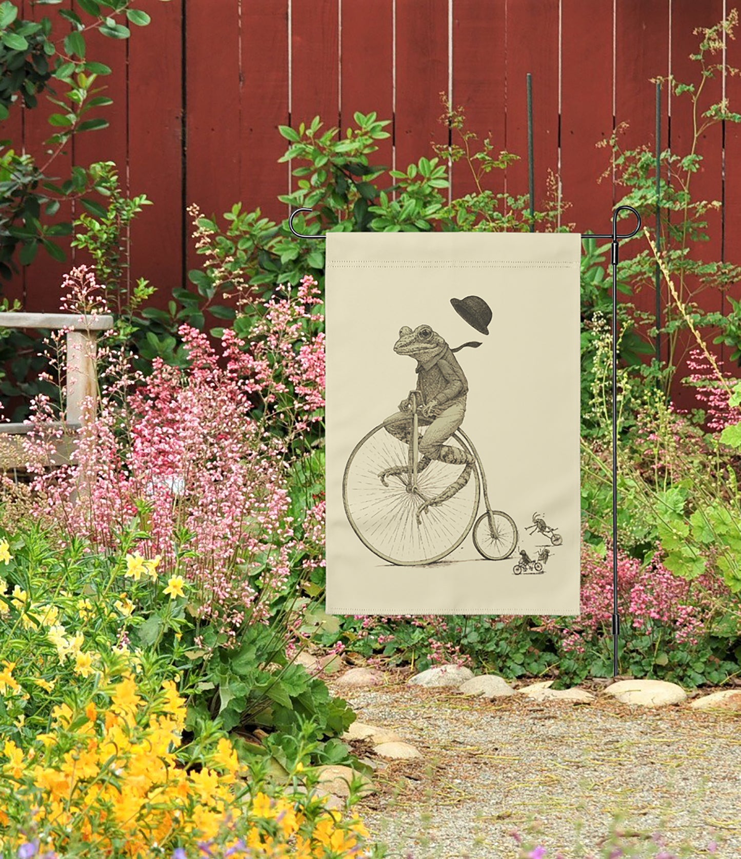 Frog on a Bike Yard Flag