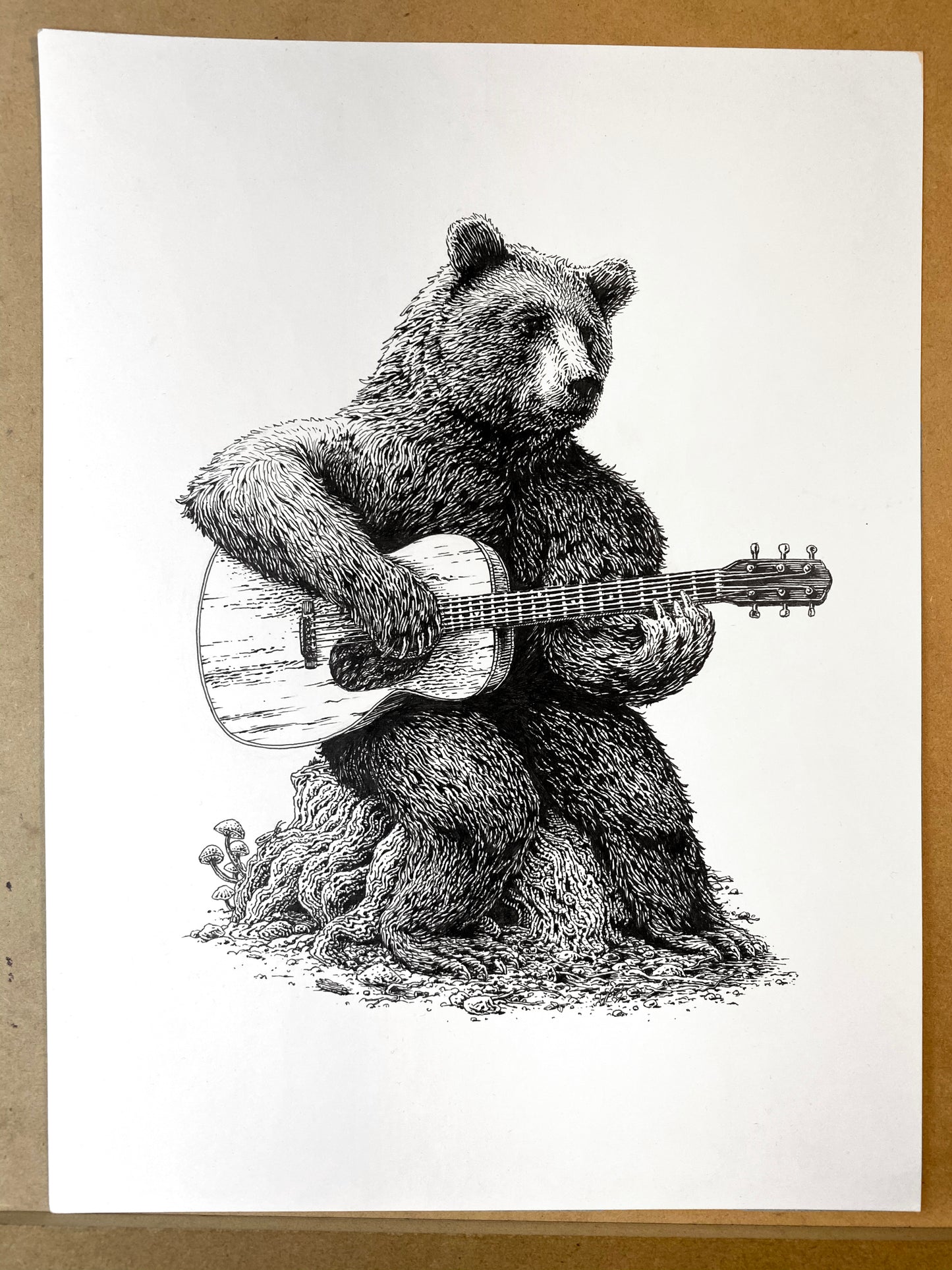 "Bear Guitar" Screen Print or Original Ink Drawing