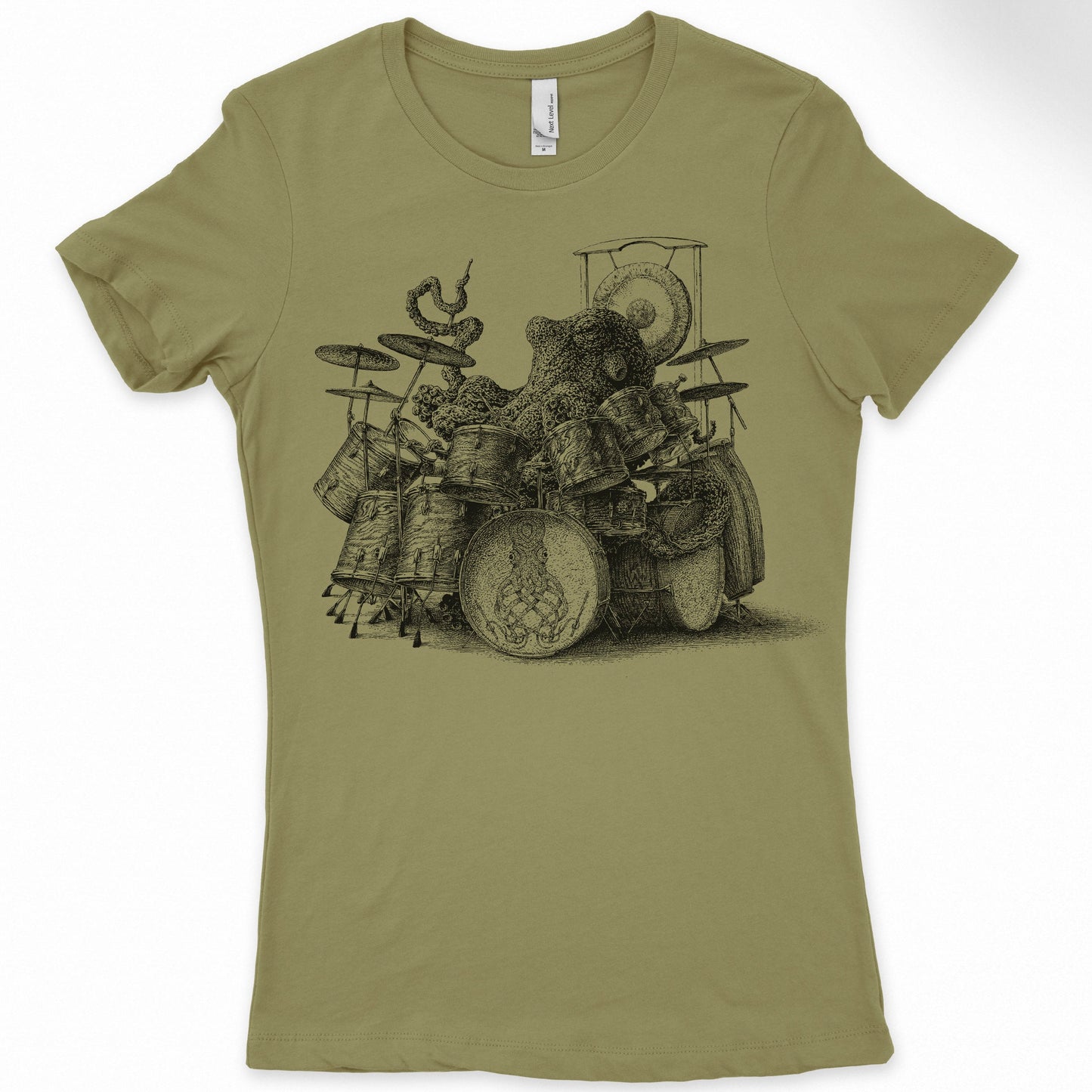 Womens Octopus Drummer Shirt Light Olive