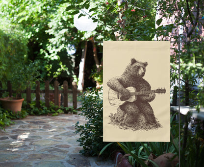 Bear Playing Guitar Garden Flag