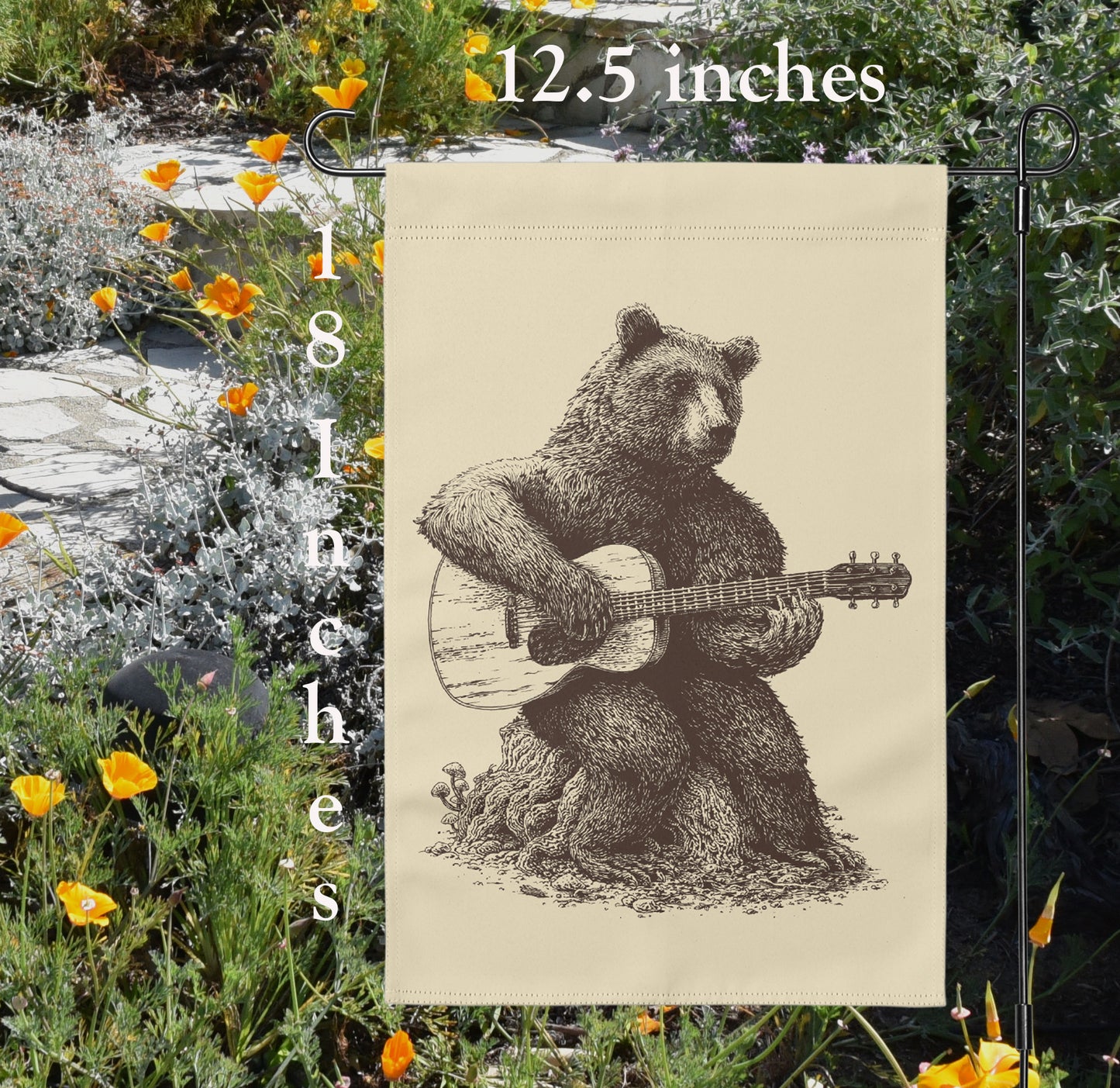 Bear Playing Guitar Garden Flag