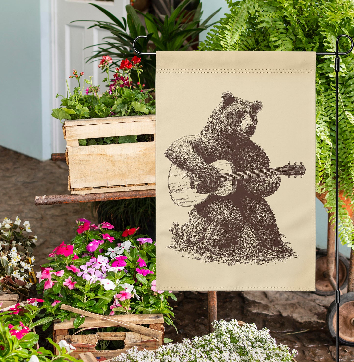 Bear Playing Guitar Garden Flag