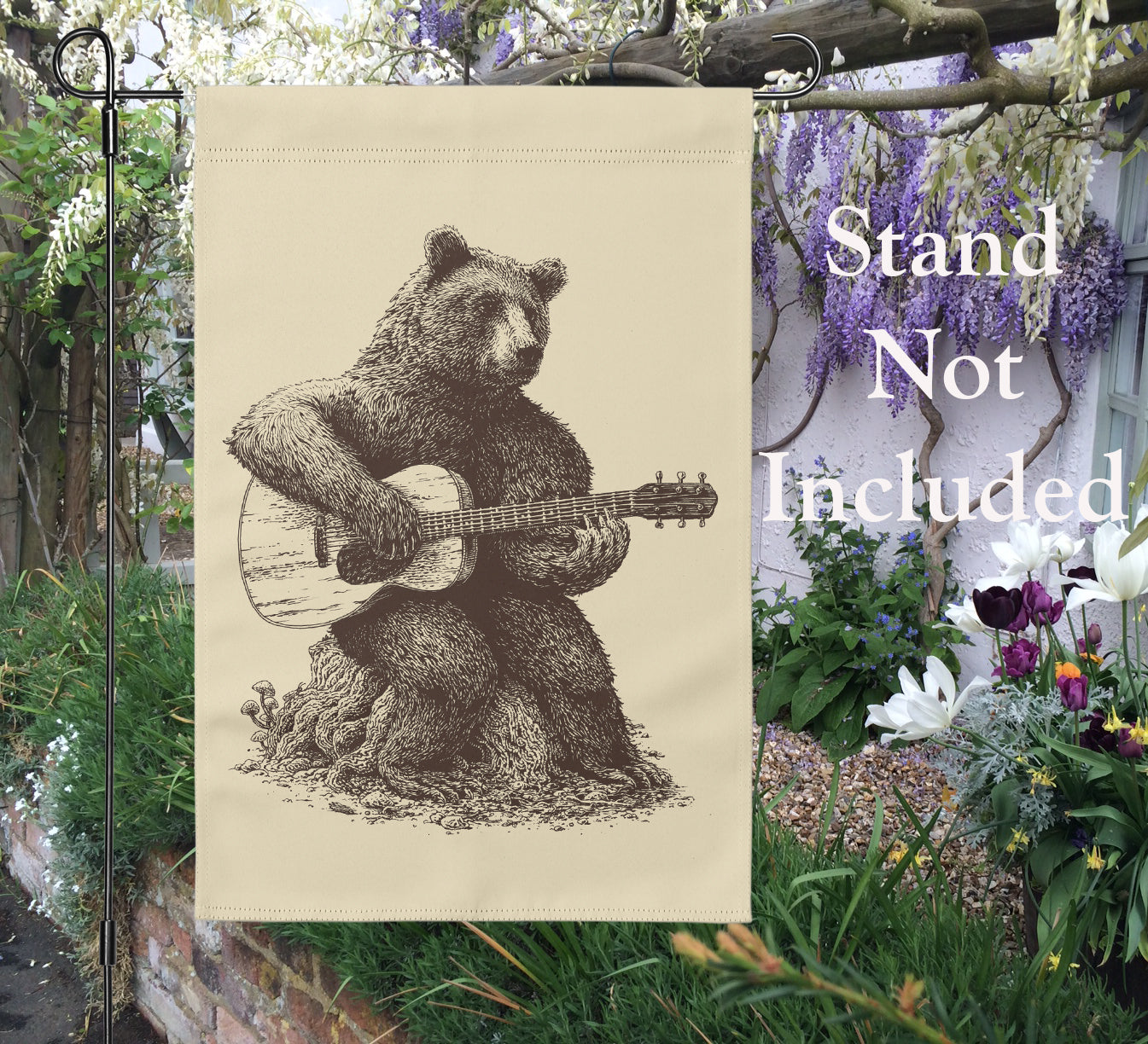 Bear Playing Guitar Garden Flag