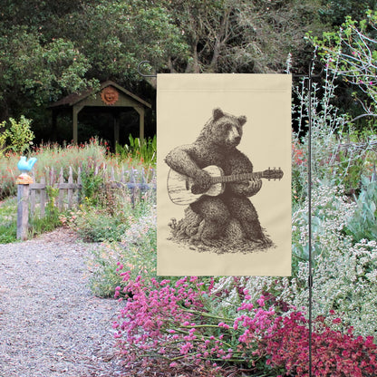 Bear Playing Guitar Garden Flag