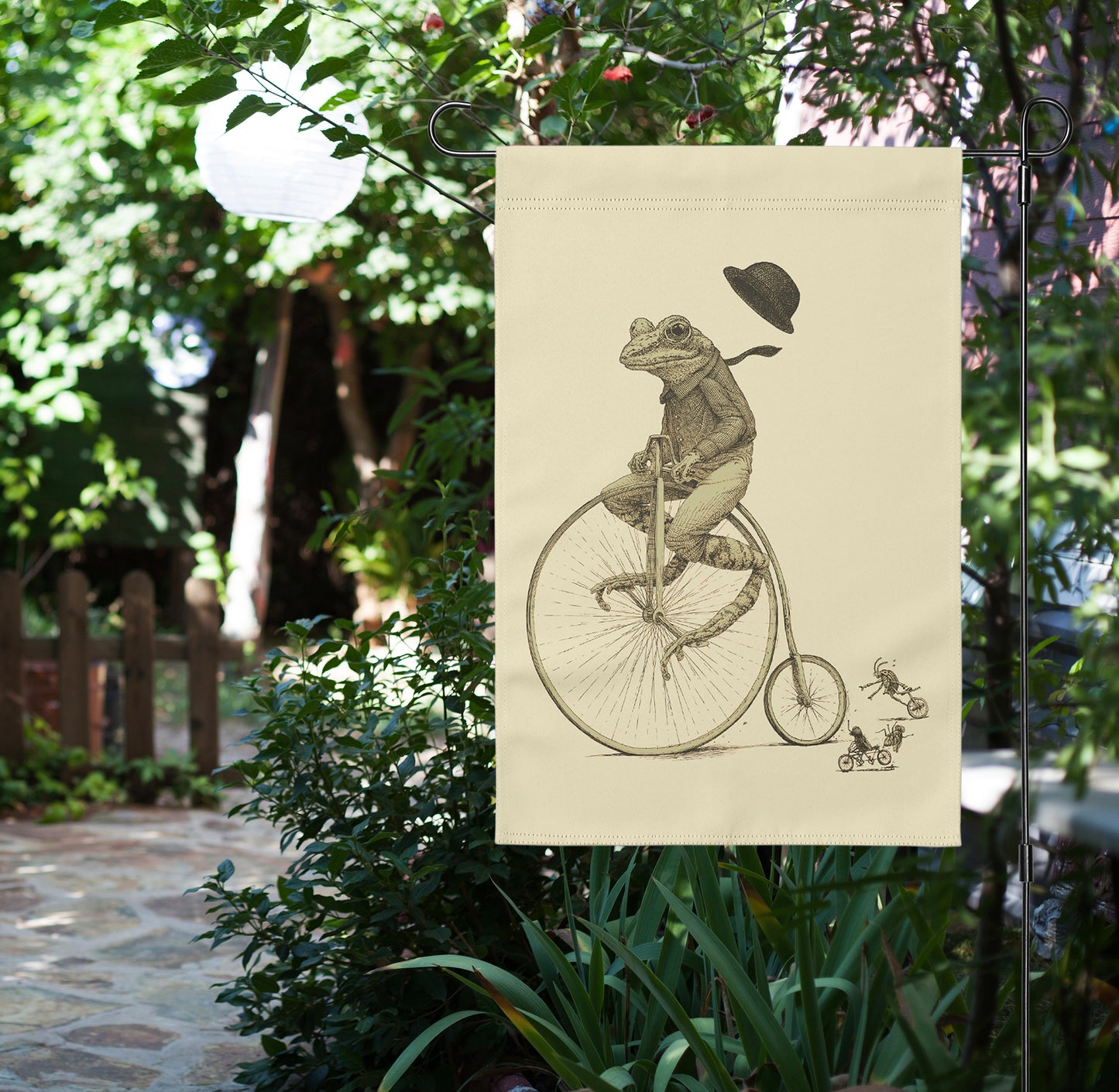 Frog on a Bike Yard Flag