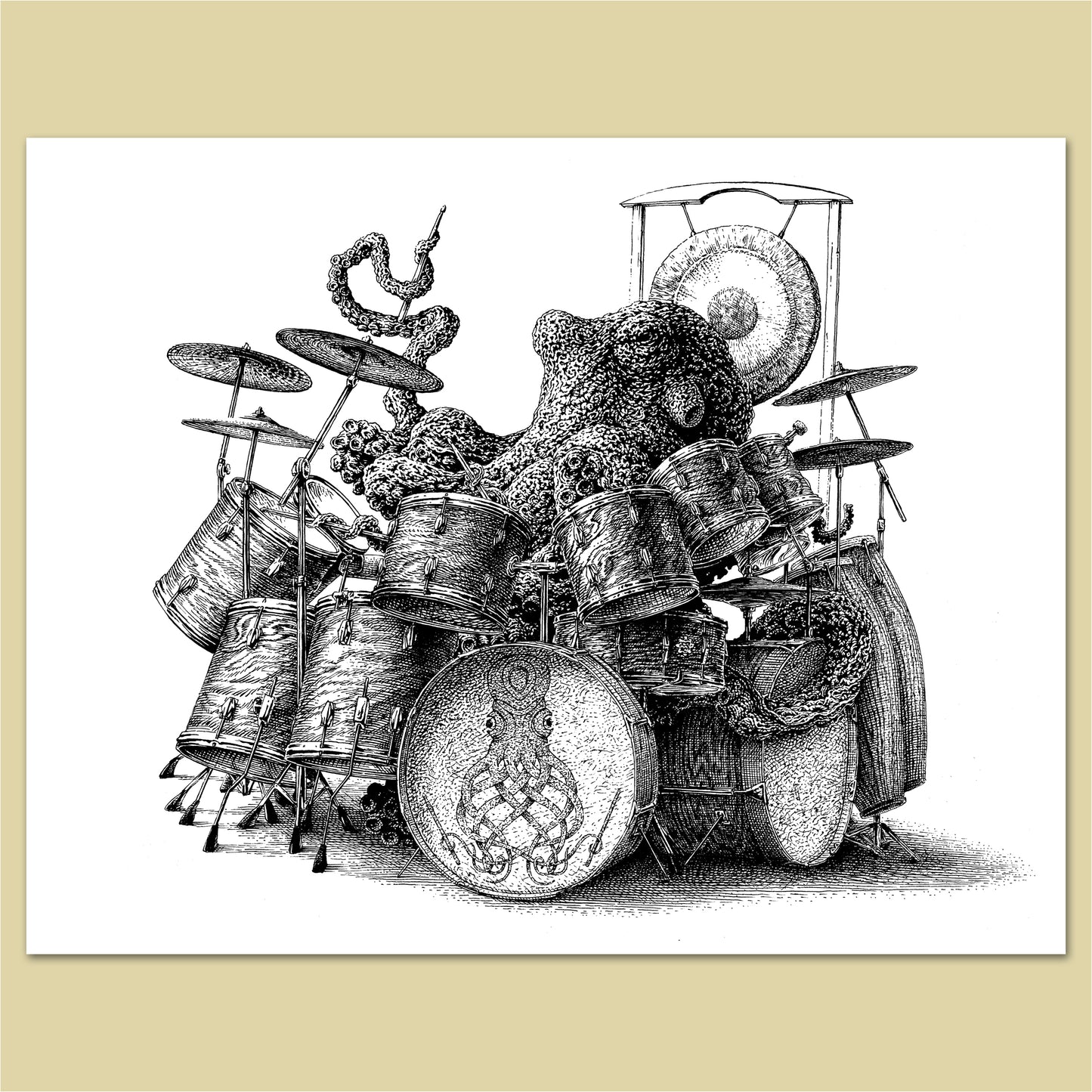 Octodrummer Print and Original Pen and Ink Art