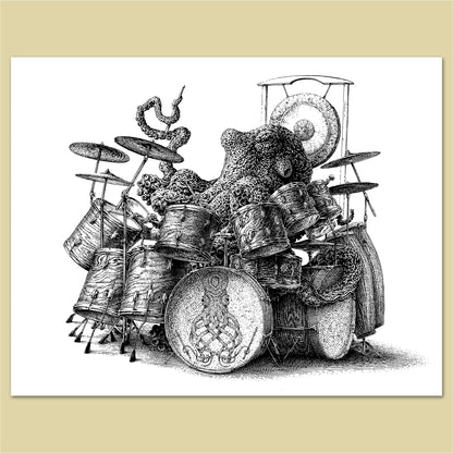 Octodrummer Print and Original Pen and Ink Art