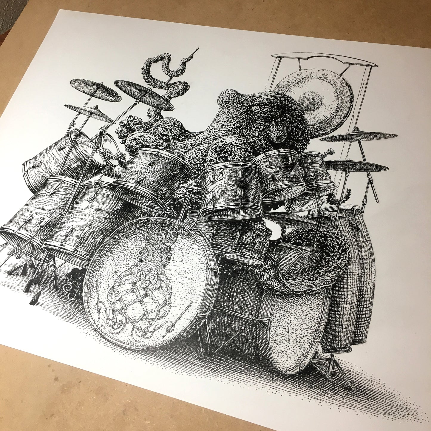 Octodrummer Print and Original Pen and Ink Art