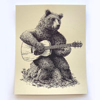 "Bear Guitar" Screen Print or Original Ink Drawing
