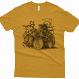 Mens Octopus Drummer Tshirt in Antique Gold