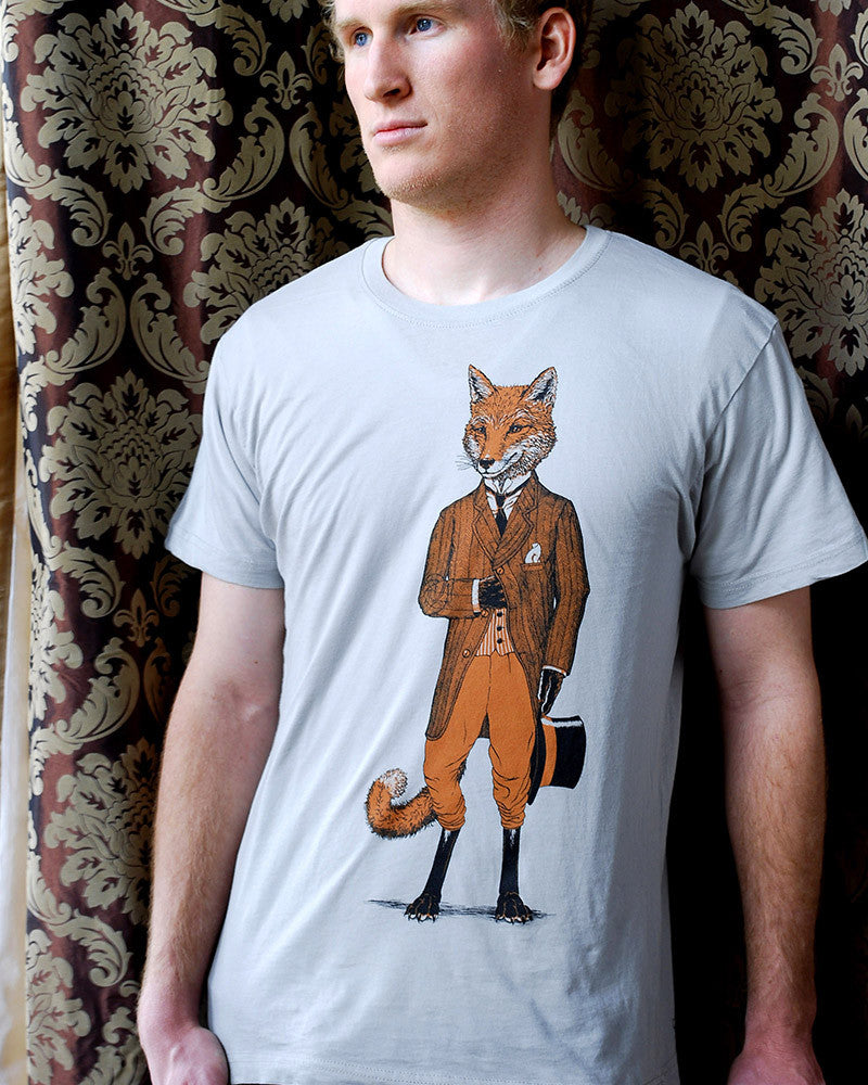 fox shirt- Dapper Fox Tshirt - Gentleman Fox - Fox in a Suit printed on an American Apparel Tshirt